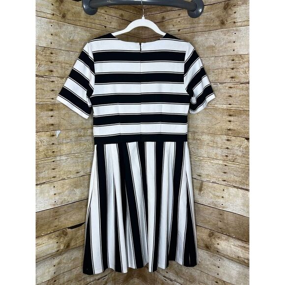 LOFT CASUAL CLASSIC STRIPED FIT AND FLARE CAREER SPECIAL OCCASION PLEATED DRESS - Picture 3 of 3